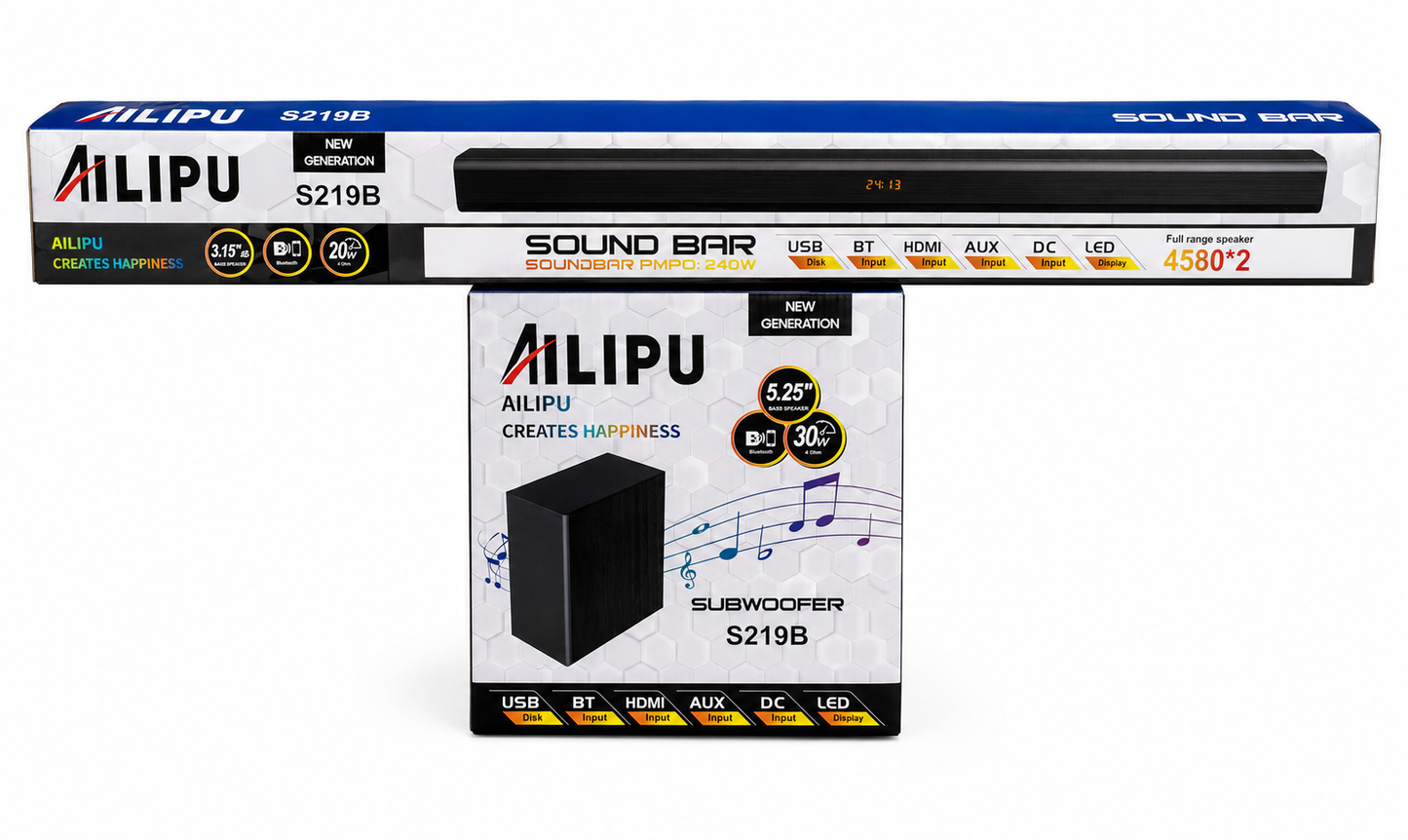 AILIPU A219B 5.25-Inch Subwoofer and Soundbar with Bluetooth, HDMI, USB and AUX