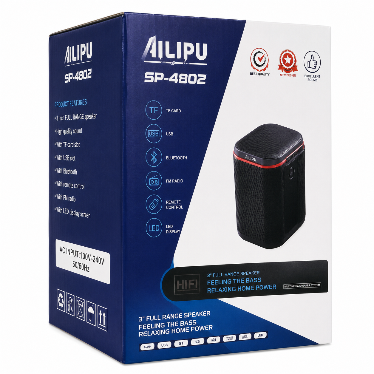 AILIPU 3-Inch Compact Bluetooth Speaker with USB, TF Card, FM Radio and LED Display – SP-4802