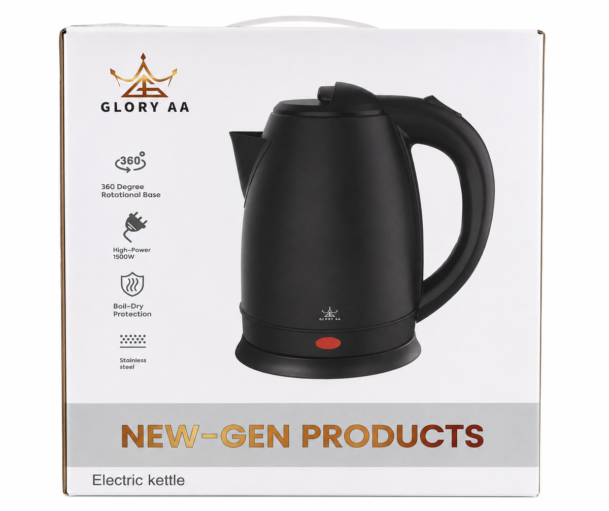 Glory AA 1500W Electric Kettle with 360° Rotational Base and Boil-Dry Protection