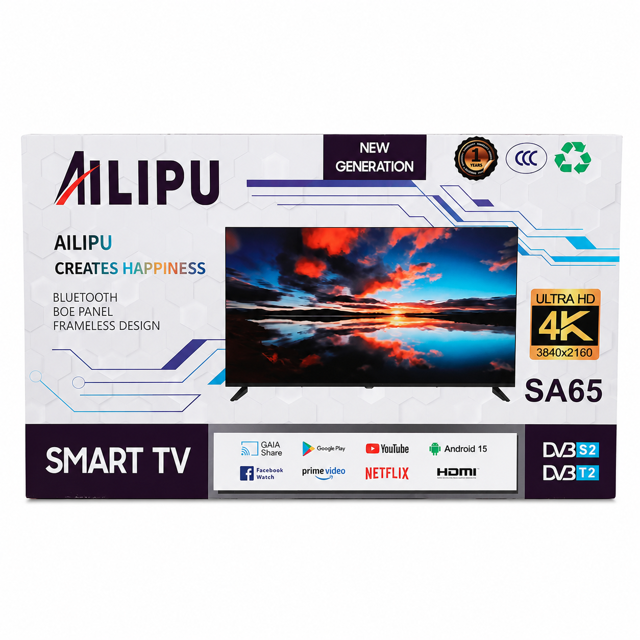 AILIPU Smart TV with Bluetooth, Frameless Design