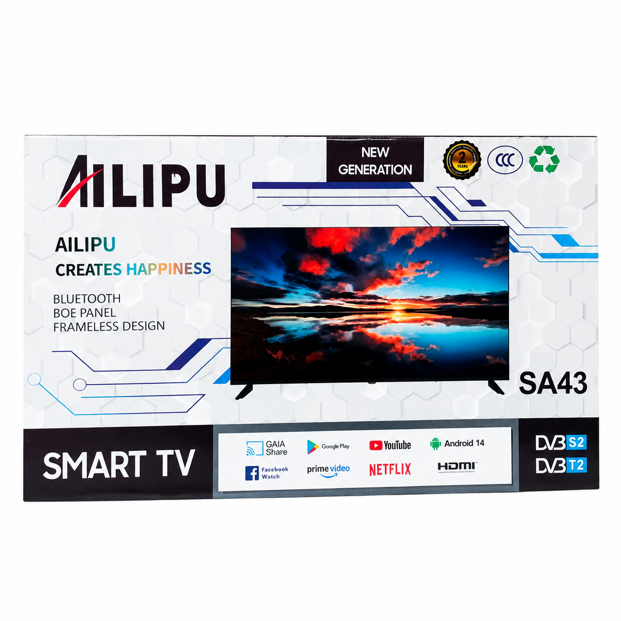 AILIPU Smart TV with Bluetooth, Frameless Design