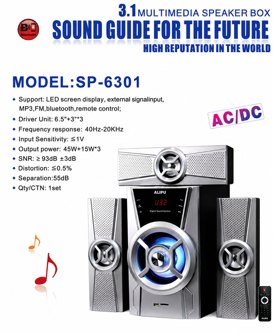 AILIPU 3.1 Channel Bluetooth Multimedia Speaker System with FM, MP3 and Remote – SP-6301