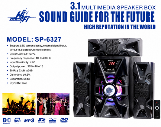 AILIPU 3.1 Channel Bluetooth Multimedia Speaker System with USB, FM Radio and Remote – SP-6327