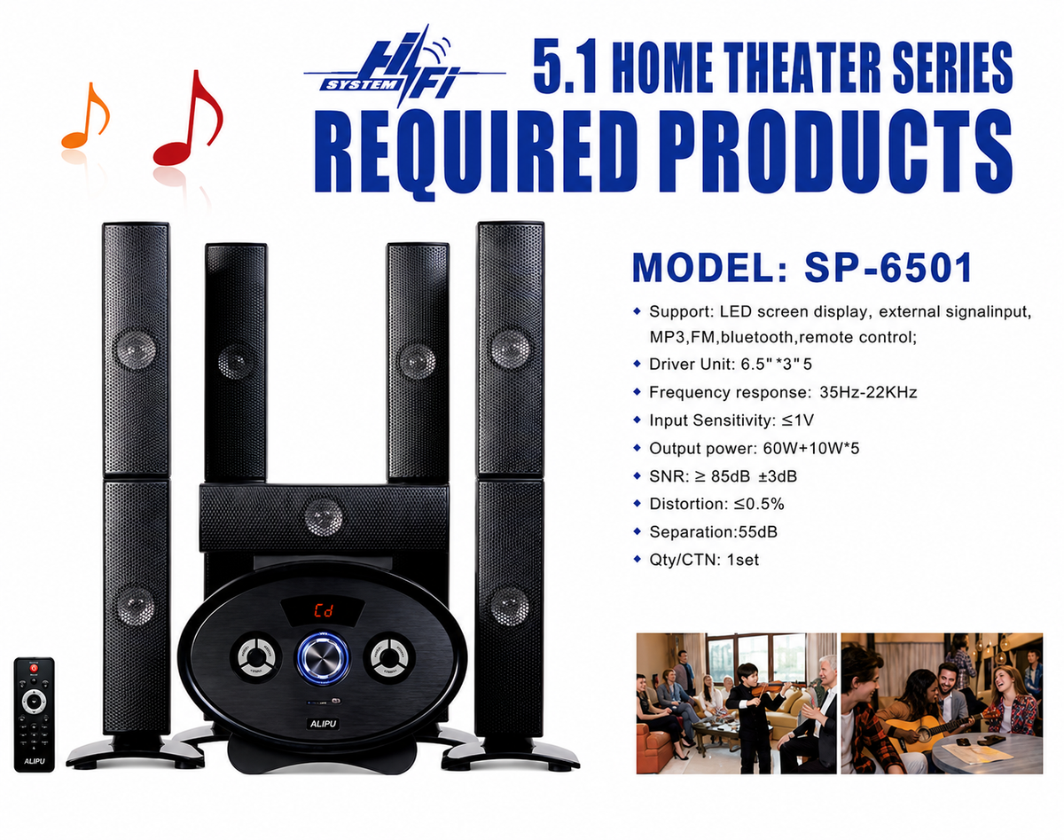 AILIPU 5.1 Channel Bluetooth Home Theater Speaker System with FM, MP3 and Remote – SP-6501