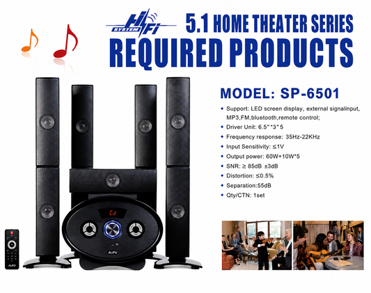 AILIPU 5.1 Channel Bluetooth Home Theater Speaker System with FM, MP3 and Remote – SP-6501