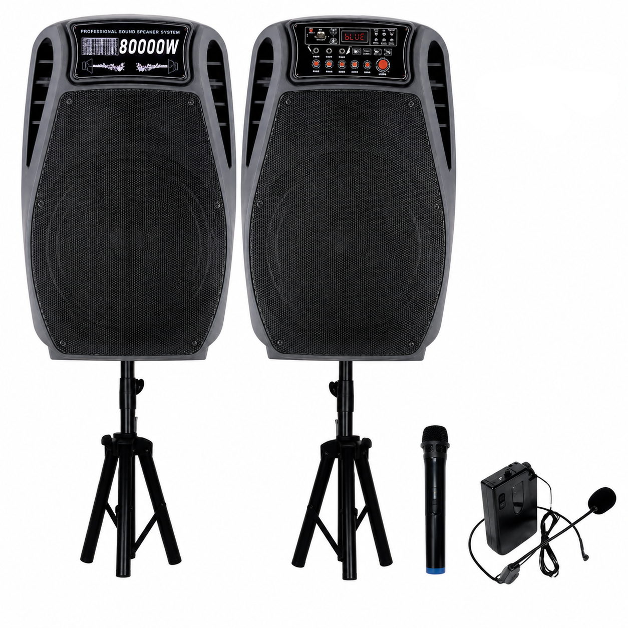 AILIPU Dual 15-Inch Professional PA Speaker System with MP3, FM, Microphone and Guitar Inputs – SP-9510D