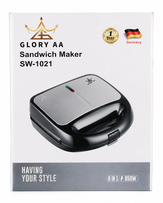 Glory AA 850W 6-in-1 Sandwich Maker with Indicator Lights – SW-1021
