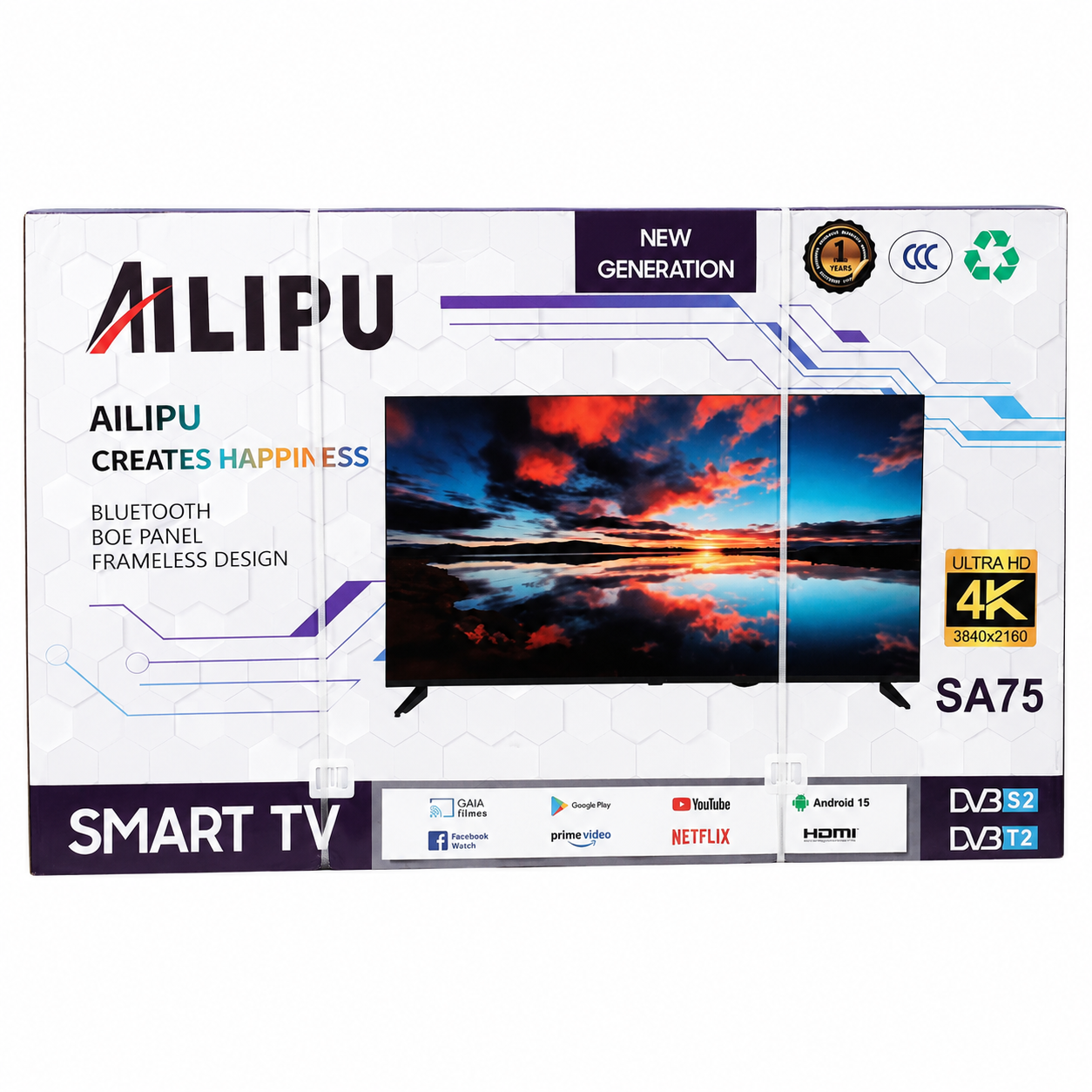 AILIPU Smart TV with Bluetooth, Frameless Design